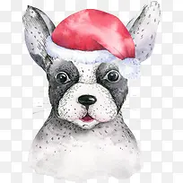 戴圣诞帽的卡通小狗