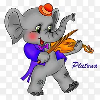 卡通拉提琴的小象