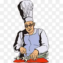 卡通手绘国外切菜厨师