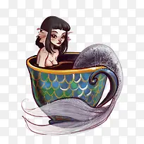 矢量茶杯里的美人鱼