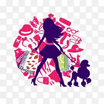 拉着狗狗购物的女人