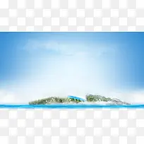 蓝色海水海岛海报背景