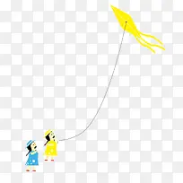 卡通两个少女放风筝
