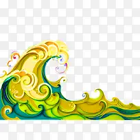黄绿色中国风海浪装饰图案