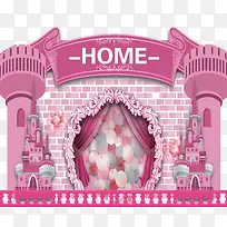 卡通粉红色梦幻童话城堡素材背景