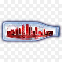 玻璃瓶里的城市插画
