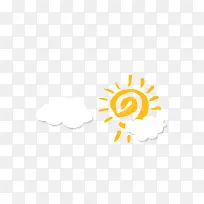 黄色水彩太阳白云装饰图案