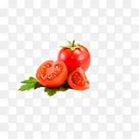 实物新鲜红色带腾切开叶子番茄