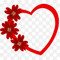 红色爱心边框上的花朵