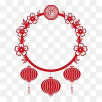红色中国风福字花圈灯笼