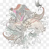 装饰花纹白鹤和鸟