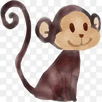 手绘棕色水彩猴子