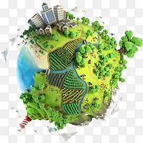地球上的绿植和建筑物