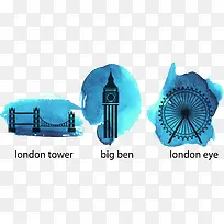水彩伦敦标志性建筑风景剪影