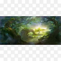 绿色迷幻森林魔幻海报背景