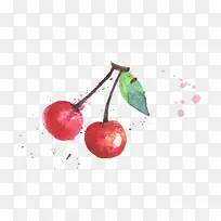 水彩红果樱桃