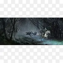 森林中追逐的骑士魔幻海报背景