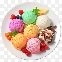 一盘彩色的冰淇淋