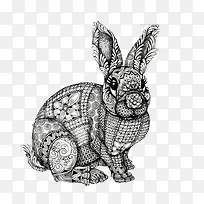 手绘复杂线条黑白逼真兔子