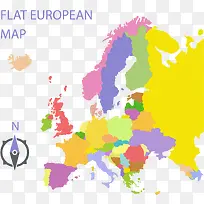扁平彩色欧洲地图