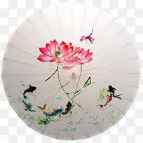 中国风荷花图鲤鱼油纸伞