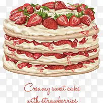 矢量手绘多层草莓蛋糕