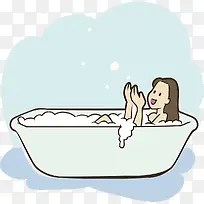 卡通插图泡澡的女孩
