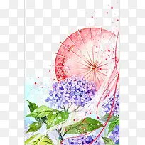 油纸伞水彩画