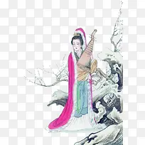 水墨古代琵琶美女