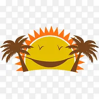 抽象太阳笑脸椰子树图案