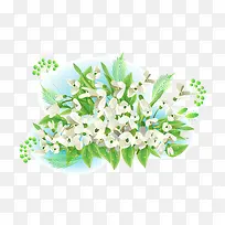 水彩白色花朵和小草