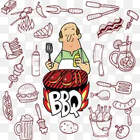 自助烤肉节卡通海报