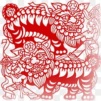 中国风新年红色人物剪纸
