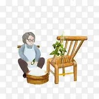 老奶奶与竹椅