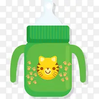矢量绿色婴儿老虎图案奶瓶