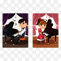 插图穿礼服演奏钢琴的男孩与女孩