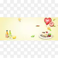 美食蛋糕水果卡通手绘背景banner