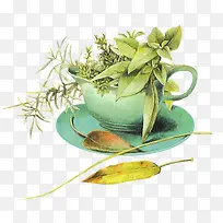 绿色树叶茶杯咖啡杯