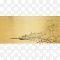 黄色中国风山水画海报