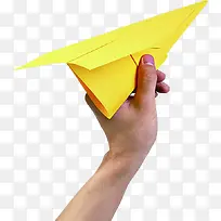创意摄影人物手势动作黄色纸飞机
