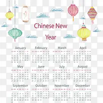 手绘中国风灯笼日历