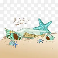 漂流瓶  海星  海螺  沙滩