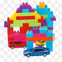 积木下的儿童玩具汽车