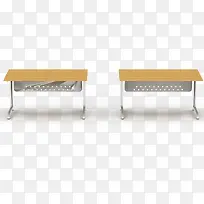 两张简单棕色学生桌椅