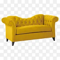 黄色布艺软包双人沙发