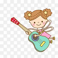 演奏吉他的儿童人物