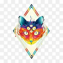 创意彩色猫头图案扑克牌背面
