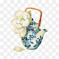 手绘青花瓷水彩茶壶