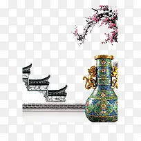 中国风青花瓷装饰摆件背景