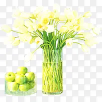手绘黄色小花植物摆件水果
